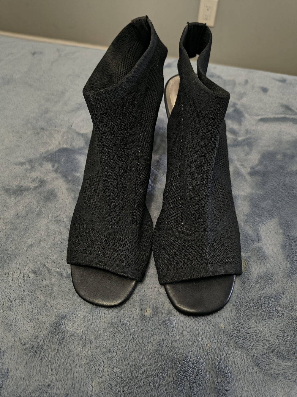 Black Knit Peep-Toe Women's Booties